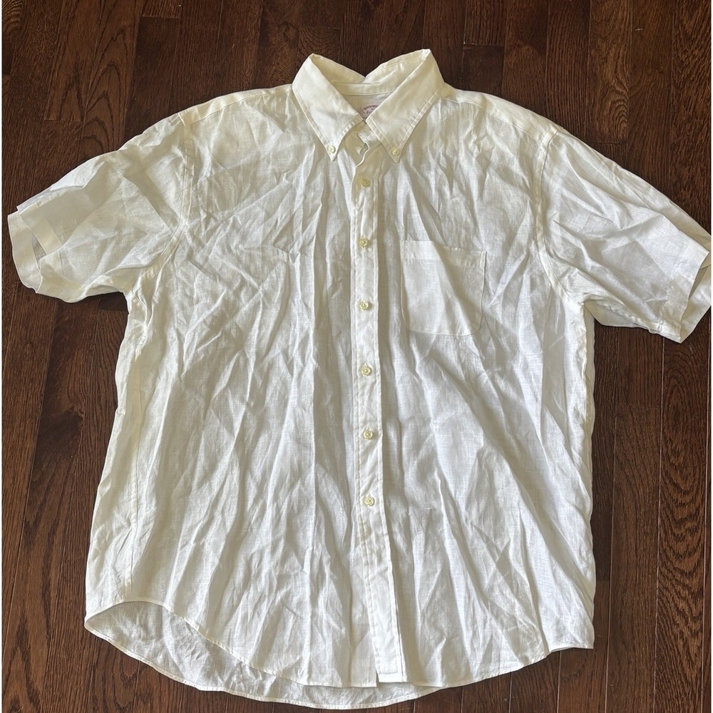 Brooks Brothers Shirt Mens XL White Short Sleeve Button Irish Linen Original Fit